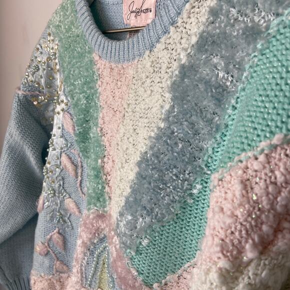 Vintage Pastel Embellished Bold Pattern Sweater - Women's Size M - Picture 3 of 6